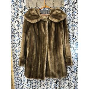 Vintage Tissavel France Faux Fur Coat Women's Size L Caramel Brown Midi Length
